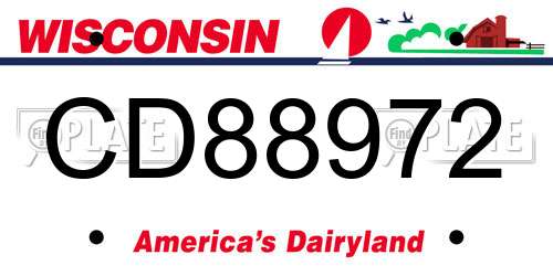 CD88972 Wisconsin License Plate
