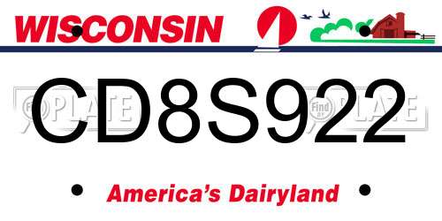 CD8S922 Wisconsin License Plate
