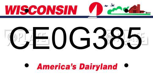 CE0G385 Wisconsin License Plate