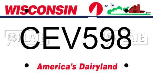 CEV598 Wisconsin License Plate