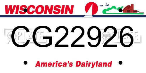 CG22926 Wisconsin License Plate