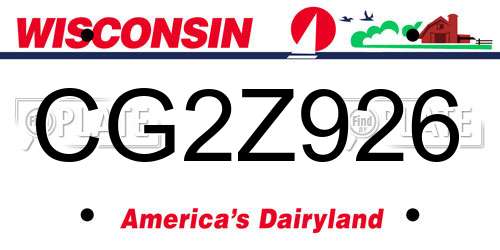 CG2Z926 Wisconsin License Plate