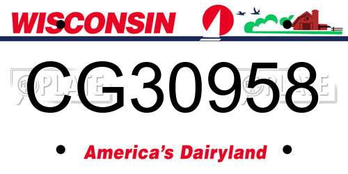 CG30958 Wisconsin License Plate