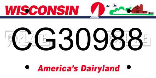 CG30988 Wisconsin License Plate
