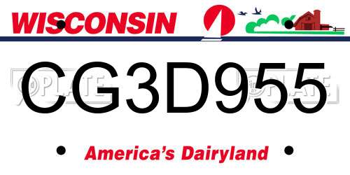 CG3D955 Wisconsin License Plate