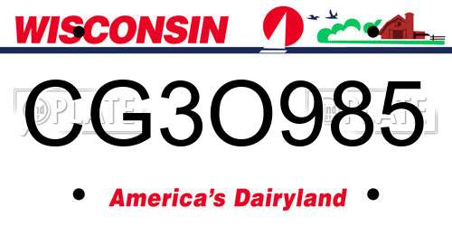 CG3O985 Wisconsin License Plate