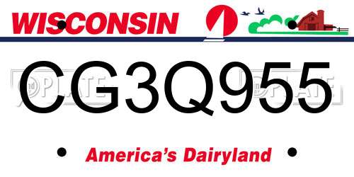 CG3Q955 Wisconsin License Plate