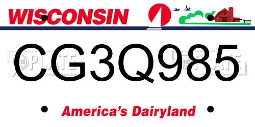 CG3Q985 Wisconsin License Plate