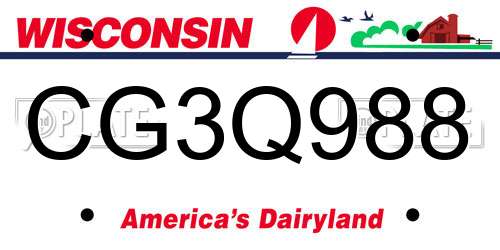 CG3Q988 Wisconsin License Plate