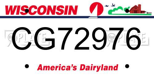 CG72976 Wisconsin License Plate