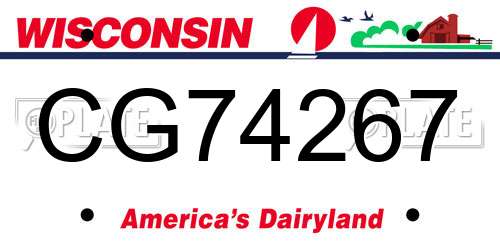 CG74267 Wisconsin License Plate