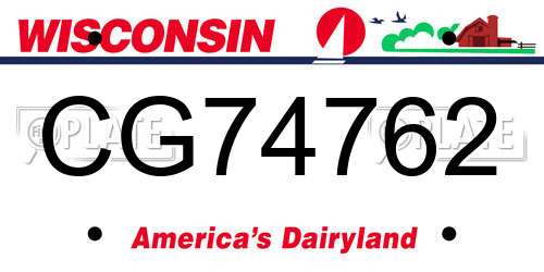 CG74762 Wisconsin License Plate