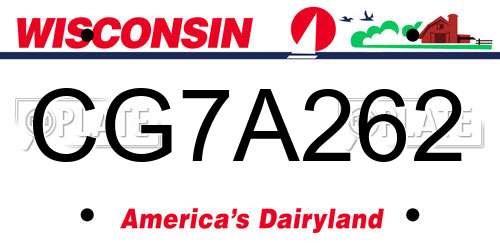 CG7A262 Wisconsin License Plate
