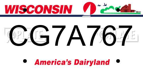 CG7A767 Wisconsin License Plate