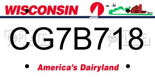 CG7B718 Wisconsin License Plate