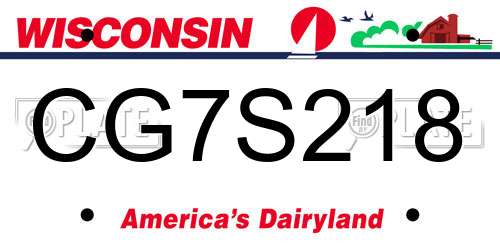 CG7S218 Wisconsin License Plate