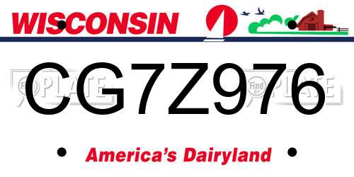 CG7Z976 Wisconsin License Plate
