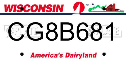 CG8B681 Wisconsin License Plate