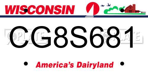 CG8S681 Wisconsin License Plate