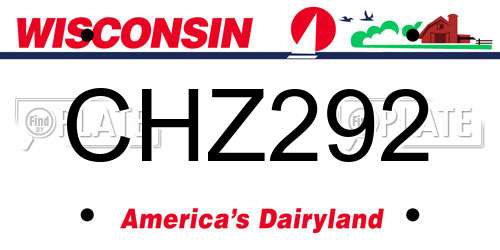 CHZ292 Wisconsin License Plate