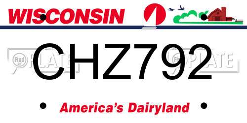 CHZ792 Wisconsin License Plate