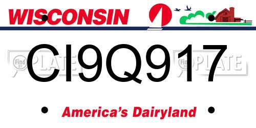 CI9Q917 Wisconsin License Plate