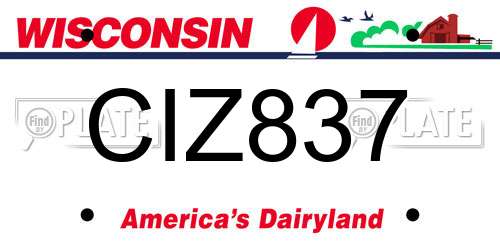 CIZ837 Wisconsin License Plate