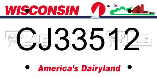 CJ33512 Wisconsin License Plate