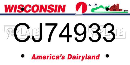 CJ74933 Wisconsin License Plate