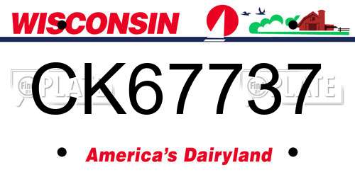 CK67737 Wisconsin License Plate
