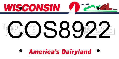 COS8922 Wisconsin License Plate