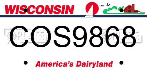 COS9868 Wisconsin License Plate