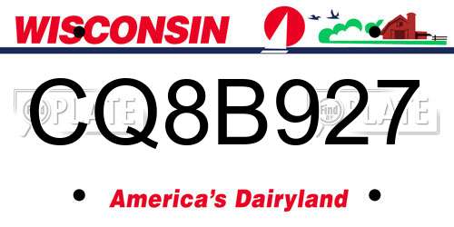 CQ8B927 Wisconsin License Plate