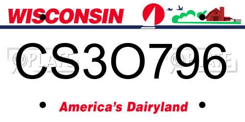 CS3O796 Wisconsin License Plate