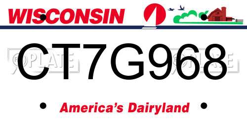 CT7G968 Wisconsin License Plate