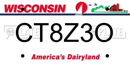 CT8Z3O Wisconsin License Plate