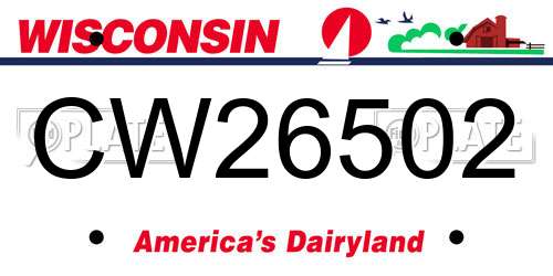 CW26502 Wisconsin License Plate