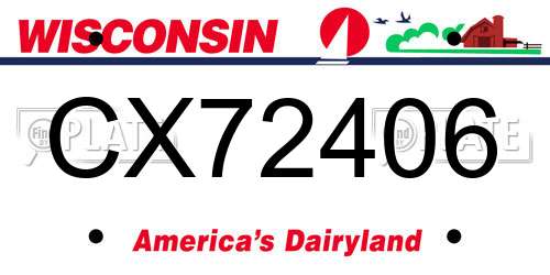 CX72406 Wisconsin License Plate
