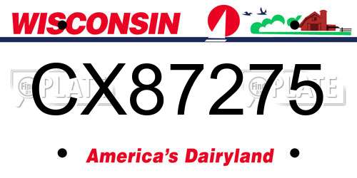 CX87275 Wisconsin License Plate