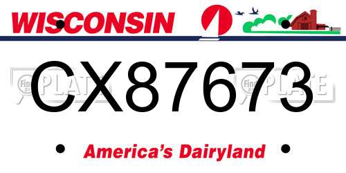 CX87673 Wisconsin License Plate