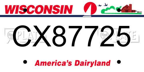 CX87725 Wisconsin License Plate