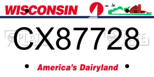 CX87728 Wisconsin License Plate