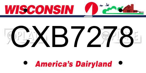 CXB7278 Wisconsin License Plate