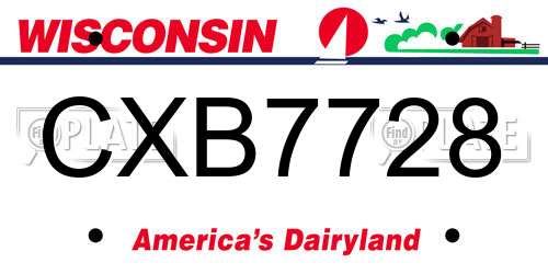 CXB7728 Wisconsin License Plate