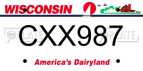 CXX987 Wisconsin License Plate
