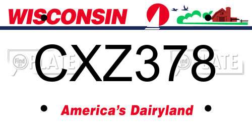 CXZ378 Wisconsin License Plate