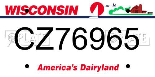 CZ76965 Wisconsin License Plate