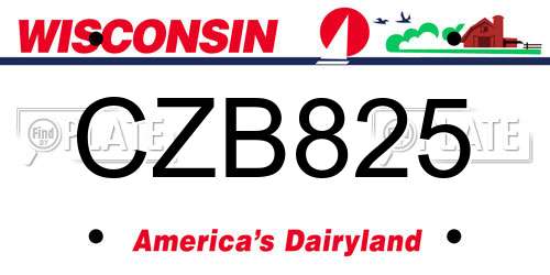 CZB825 Wisconsin License Plate