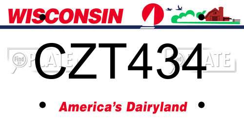 CZT434 Wisconsin License Plate