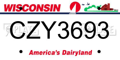CZY3693 Wisconsin License Plate